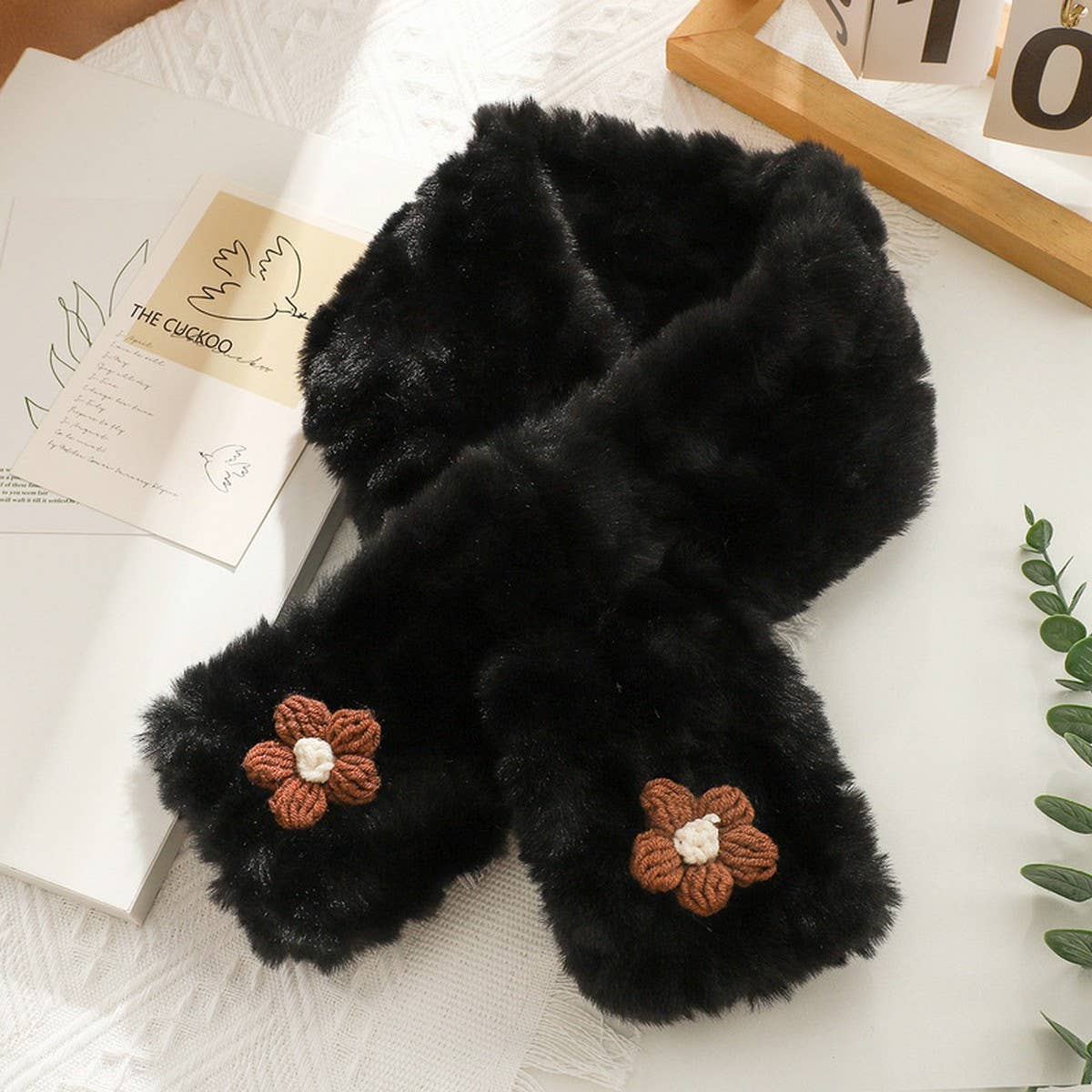 Brown Floral Fuzzy Scarf - Neck Wrap for Students_CWASC1251