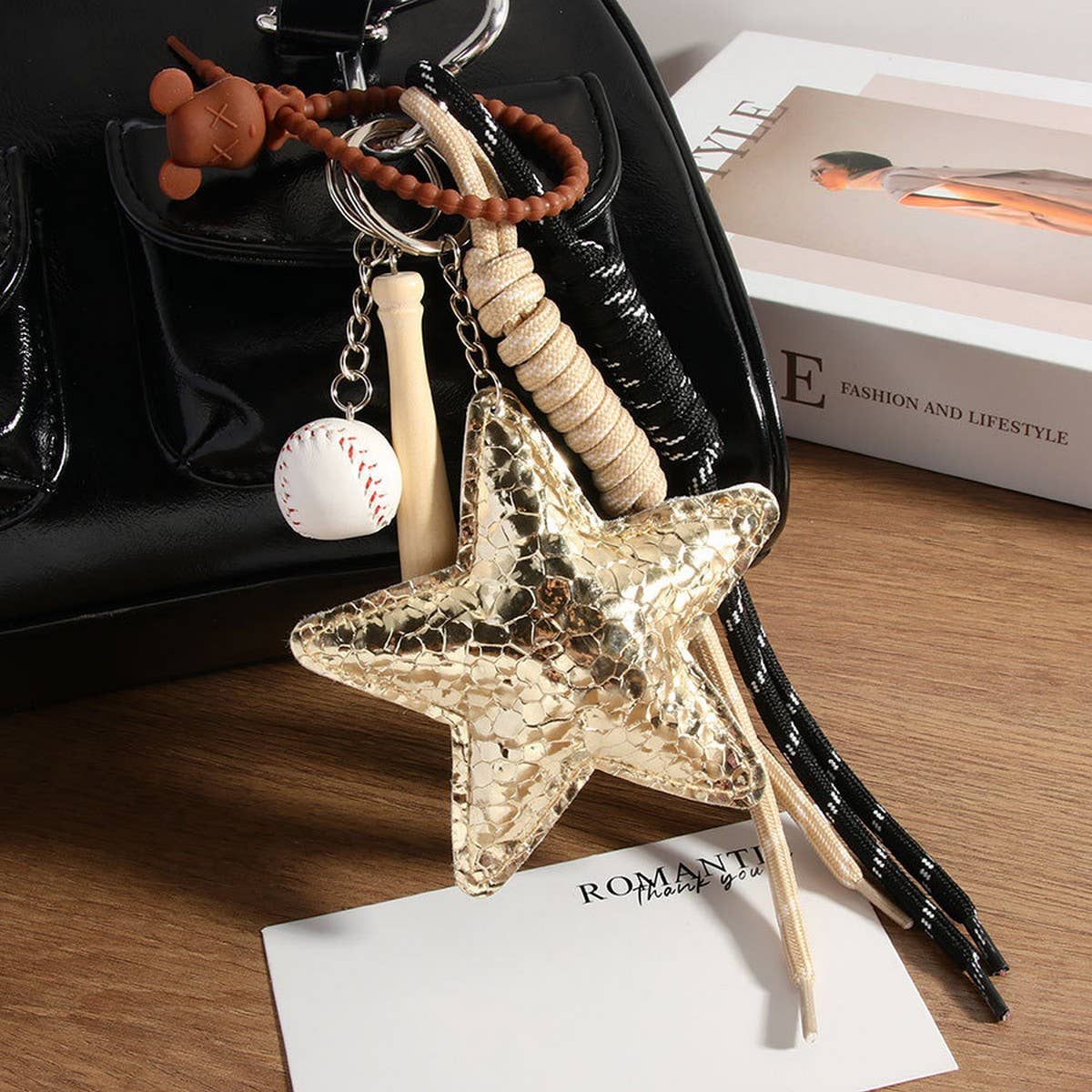 PU Star Baseball Charm ??Braided Bag & Phone Strap_CWMM7553