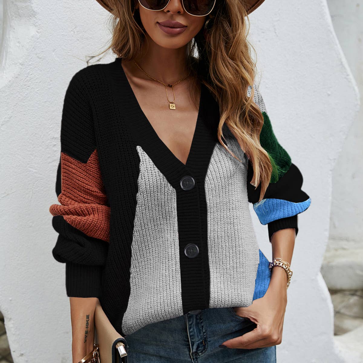 Patchwork Personality Fashion Knit Cardigan_Cwocal0960