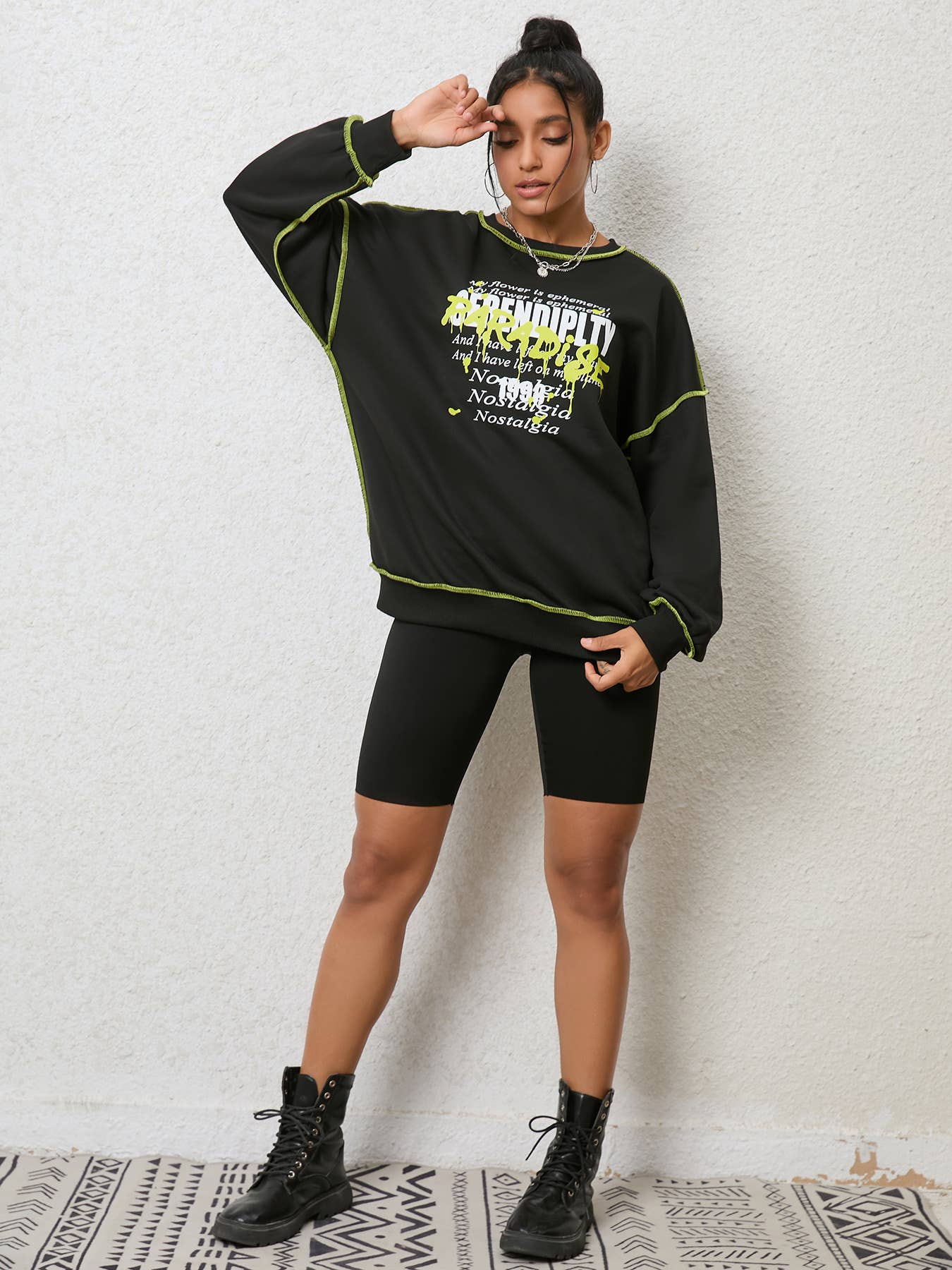 SOLID COLOR LOOSE ROUND NECK LONG-SLEEVED HOODIE