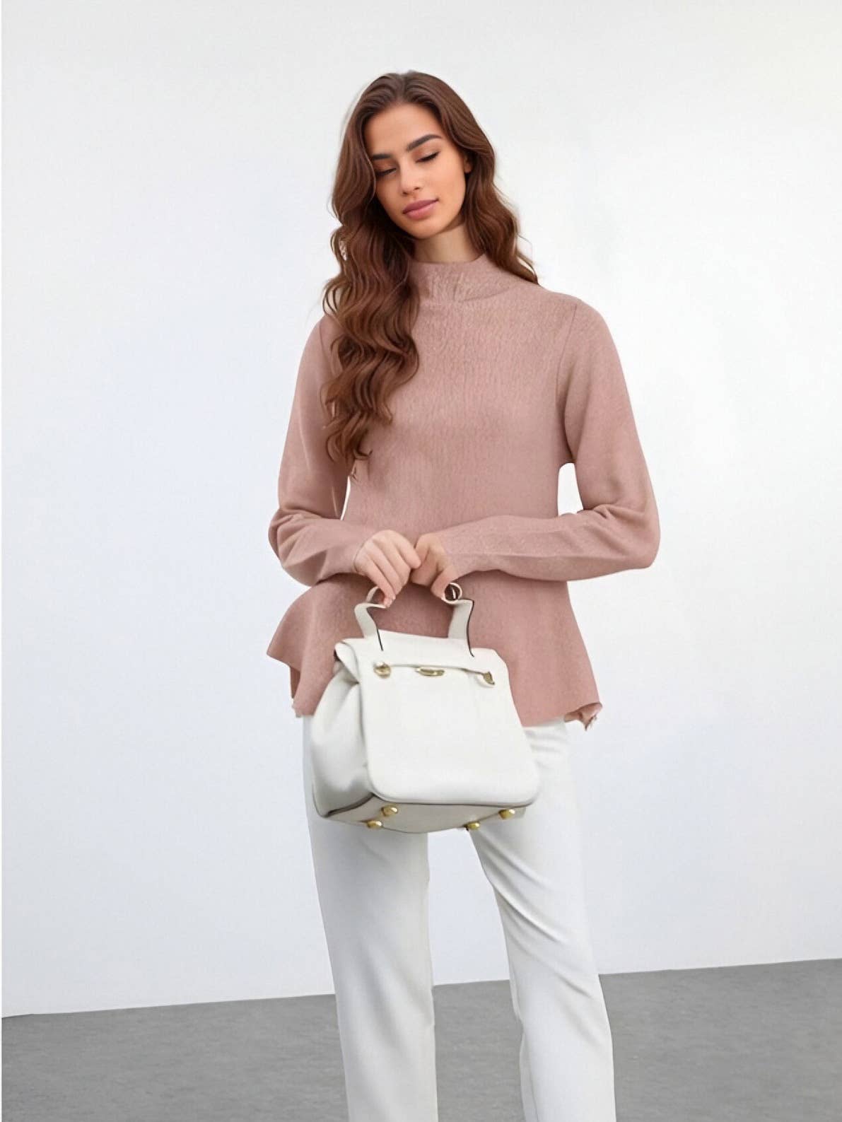 Fashion solid color high neck sweater