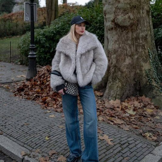 Elegant Faux Fur Jacket Women Winter Short Coat