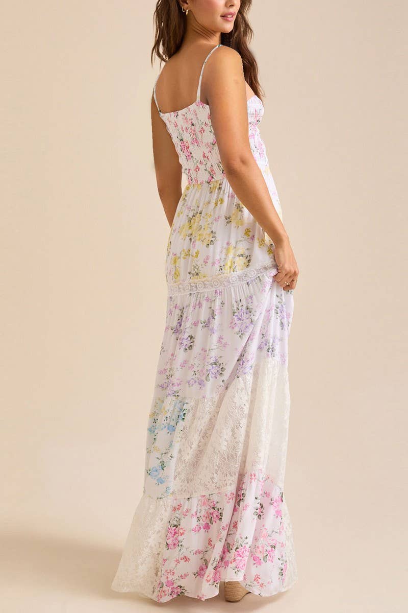 CWDMD5954_LACE PATCHWORK RUCHED CAMI MAXI DRESS