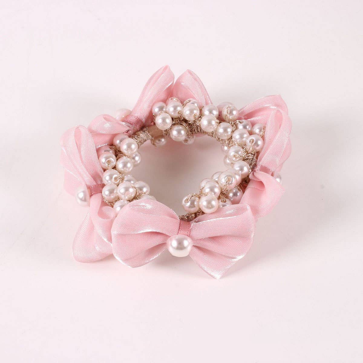 Elegant Pearl Satin Bow Elastic Hair Tie