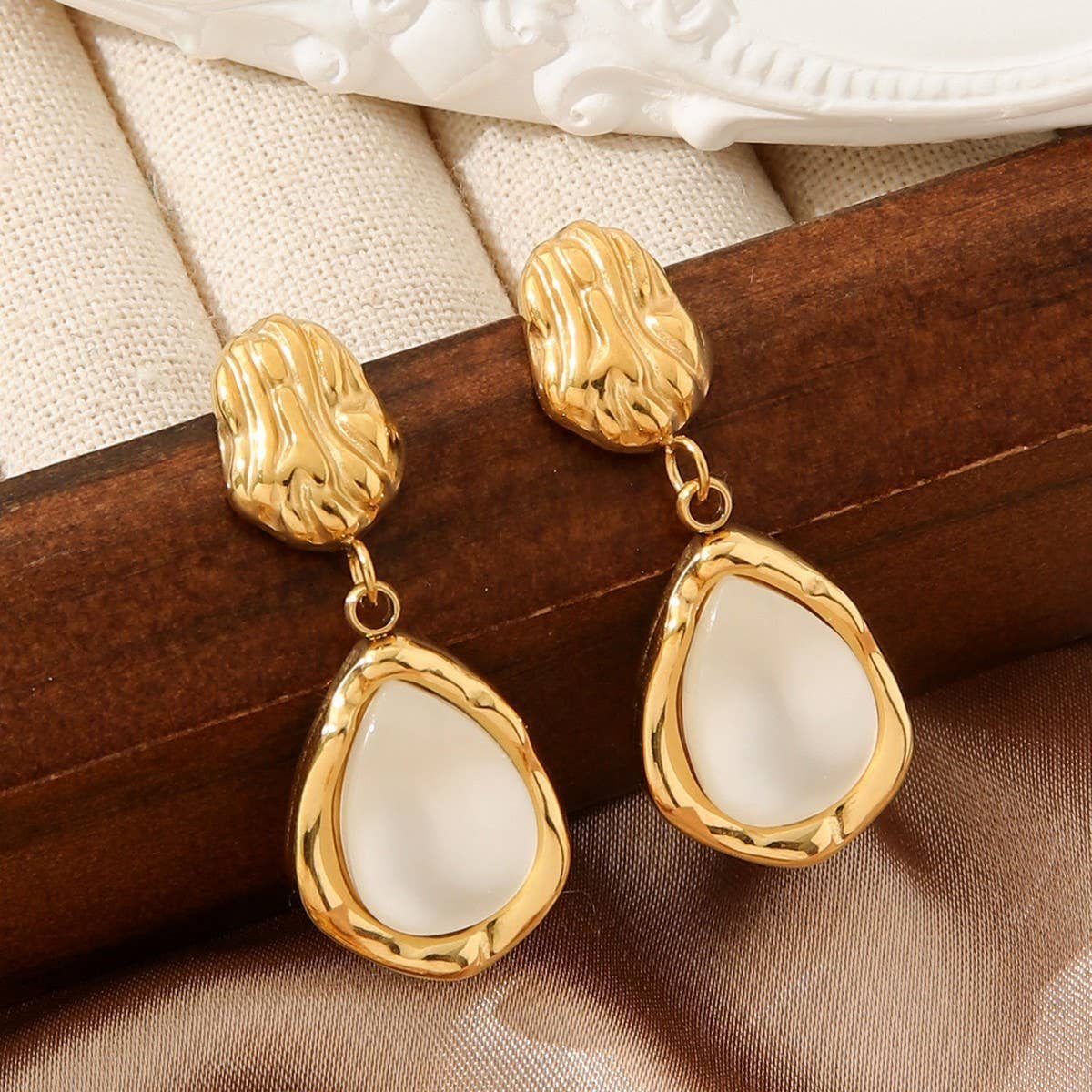 VINTAGE MOONSTONE 18K STAINLESS STEEL EARRINGS