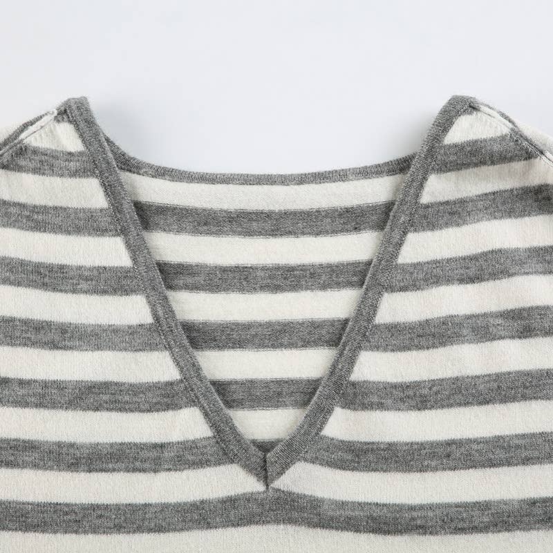 SIMPLE SLOUCHY STRIPED V-NECK SWEATER FOR GIRLS