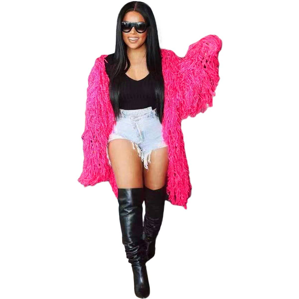 WOMEN FASHION HOLLOWED OUT TASSEL CARDIGAN