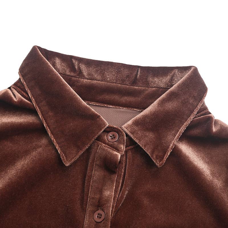 LONG SLEEVE LAPEL VELVET SINGLE-BREASTED SHIRT