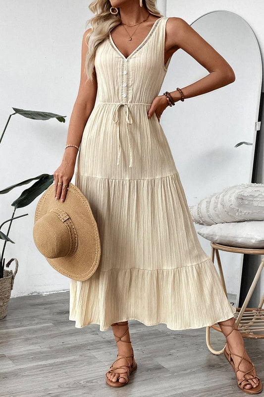 CWDMD5278_SOLID TEXTURED SLEEVELESS BEACH DRESS