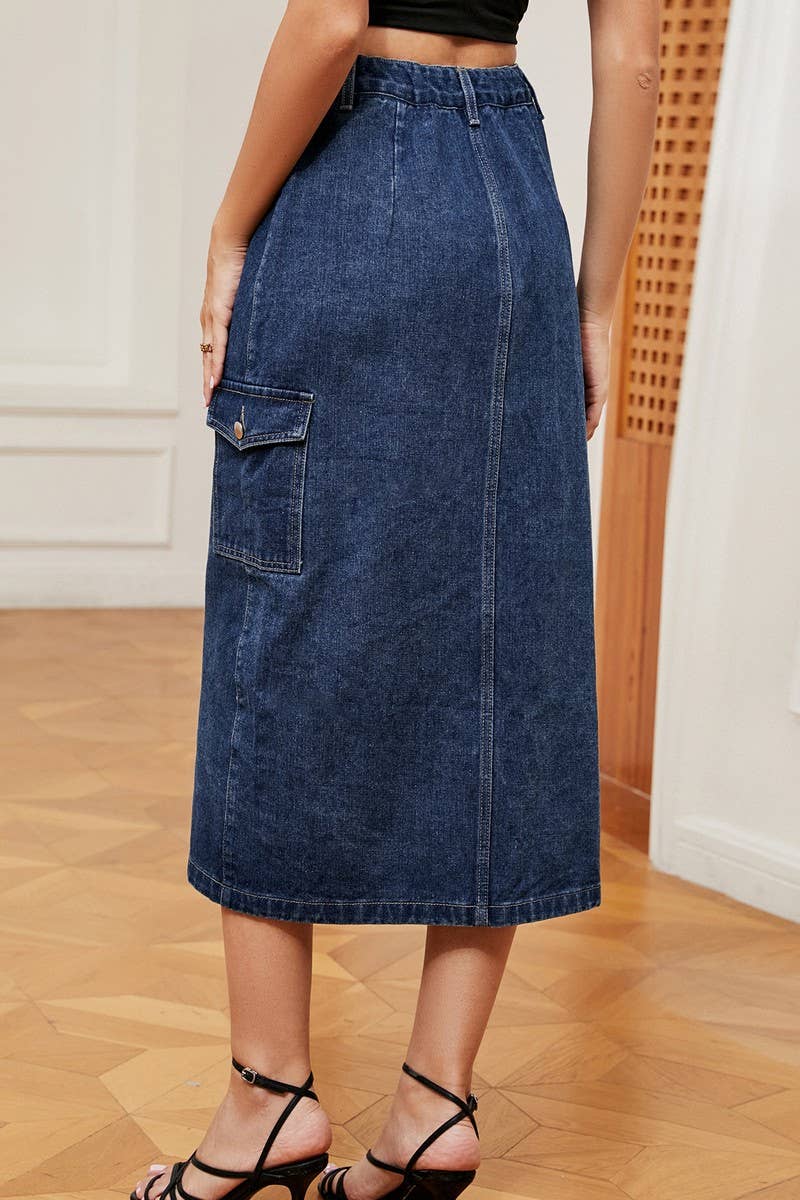 SEMI ELASTIC DENIM CARGO SKIRT_CWJSK0053