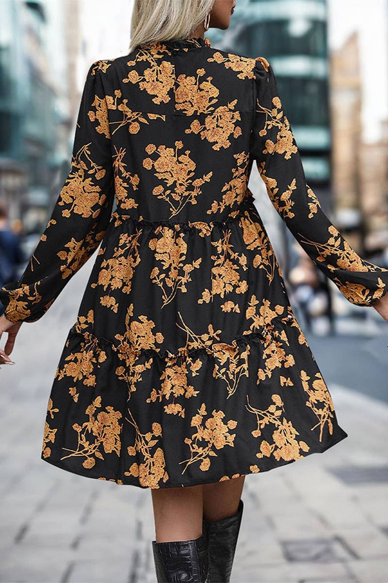 CWDSD5390_RETRO PRINT LOOSE LONG SLEEVE DRESS