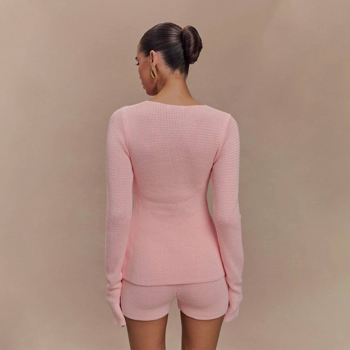 Sexy style lace-up and cut-out knitted suit