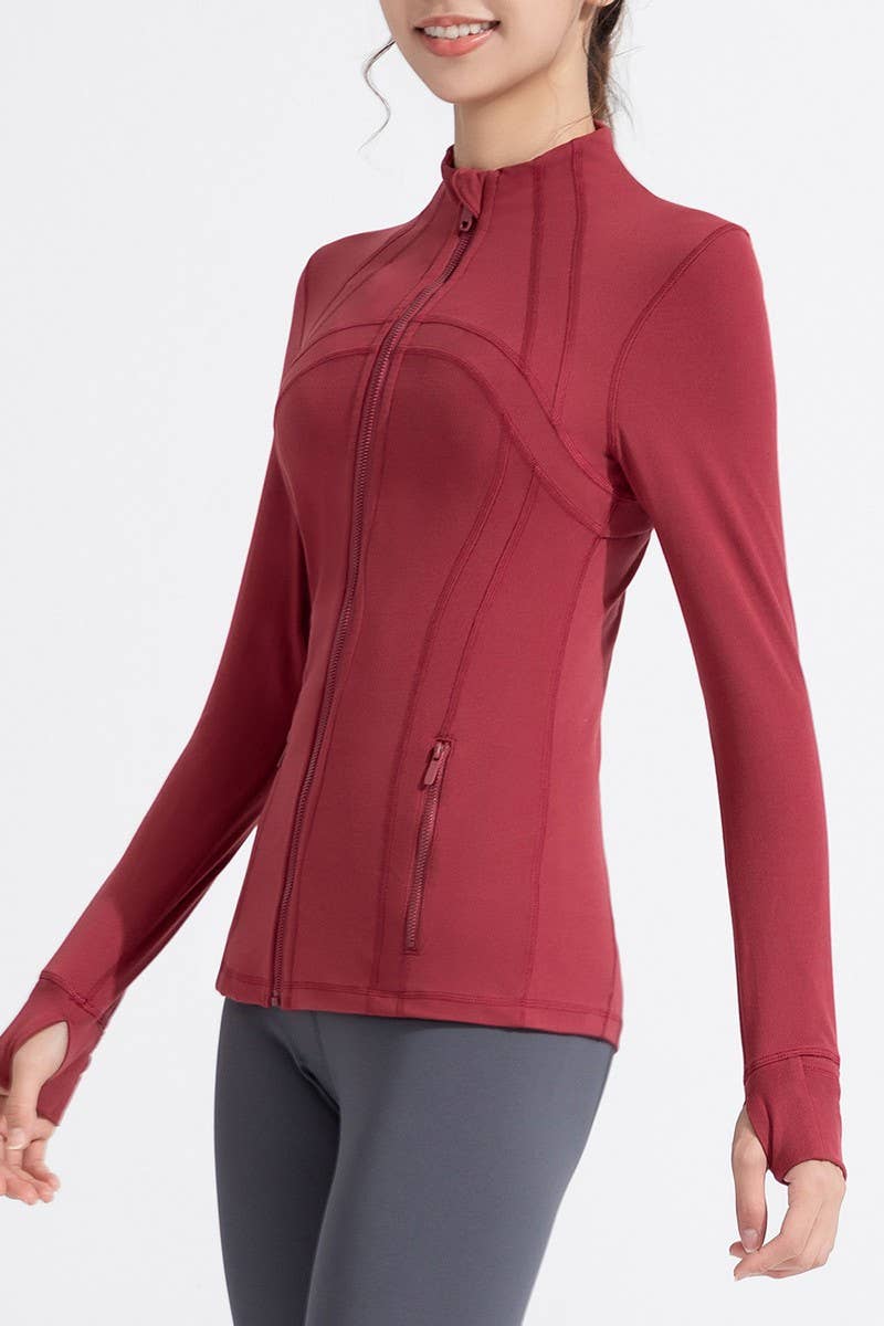 CWOCO1026_STAND COLLAR SPORTS LONG SLEEVE ZIP UP COAT