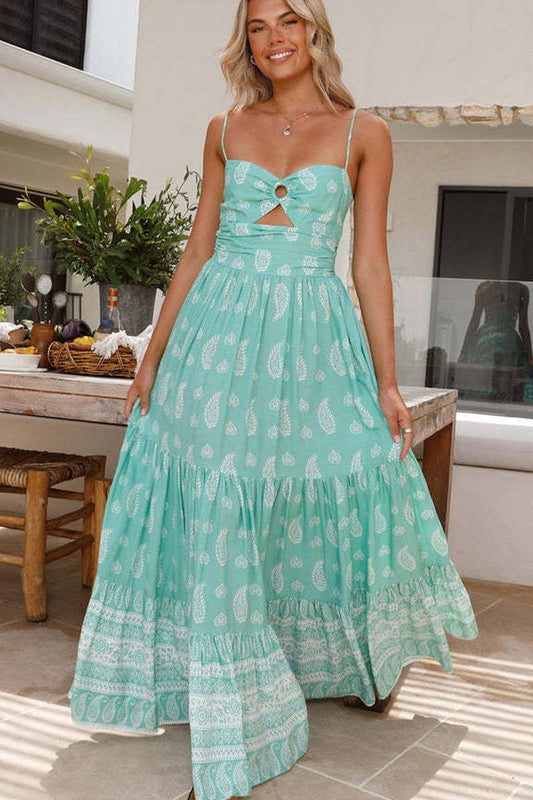 CWDMD5679_FLORAL SPLICED BACKLESS STRAP FLARE MAXI DRESS