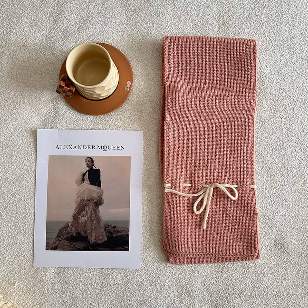 Bowknot woolen knitted solid color narrow scarf_CWASC2324