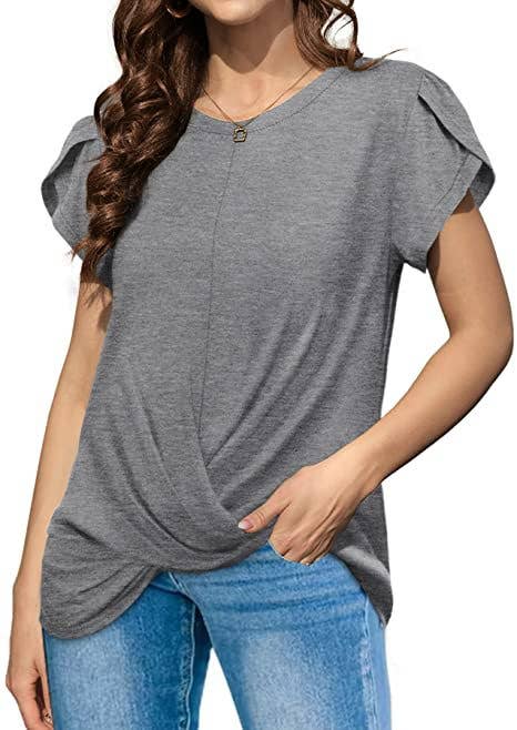 Solid color knotted short-sleeved blouse