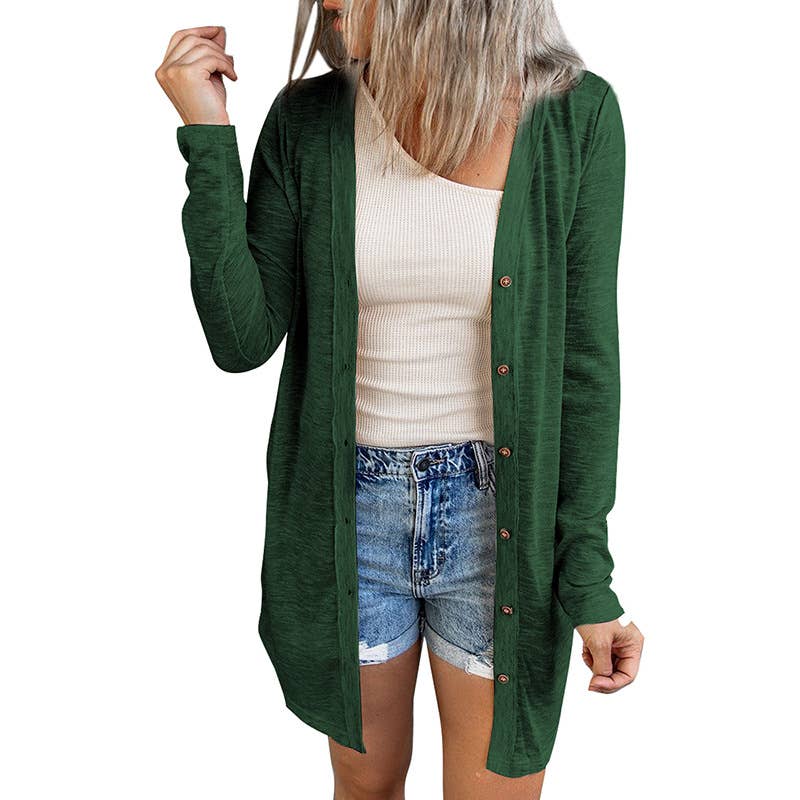 SOLID COLOR SINGLE-BREASTED MID-LENGTH CARDIGAN