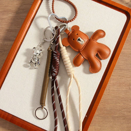Movable Brown Bear Keychain ? Faux Leather & Alloy
