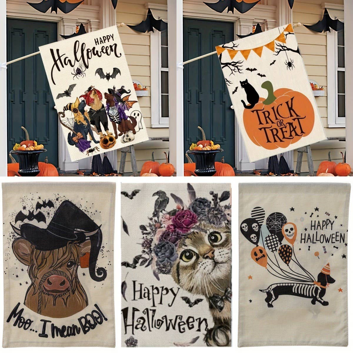 CWMM10257_HALLOWEEN DOUBLE-SIDED GARDEN FLAG SKULL DECOR