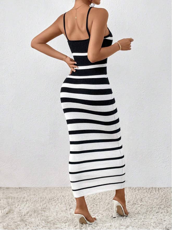 Sexy Spice striped halter long hip wrap dress