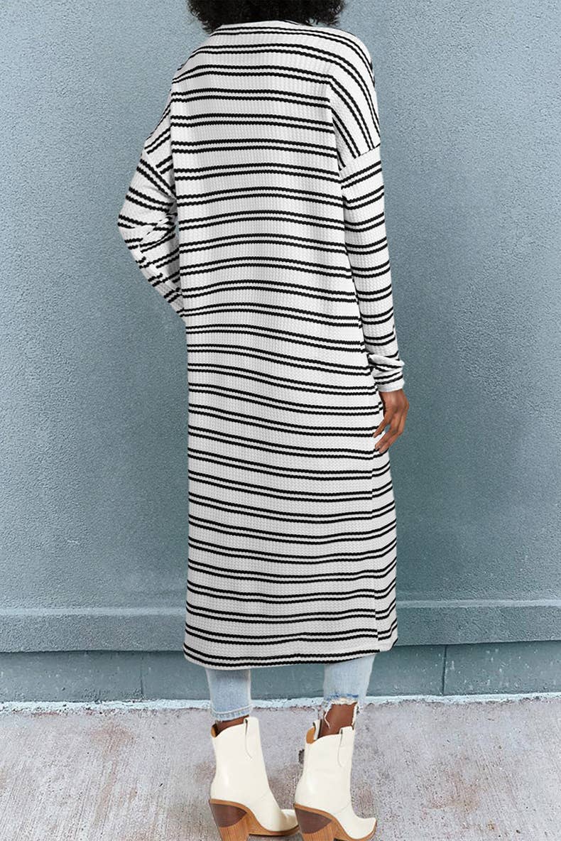 SLIM LONG SLEEVE SIMPLE STYLE STRIPED CARDIGAN