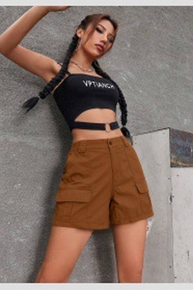 CWBSP0582_HIGH WAIST LOOSE FIT WIDE LEG FLATTERING SHORTS