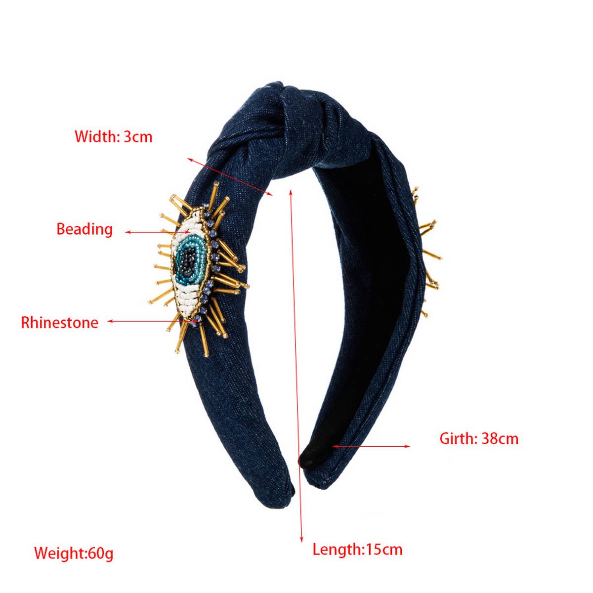 FASHIONABLE EVIL EYE DENIM HEADBAND