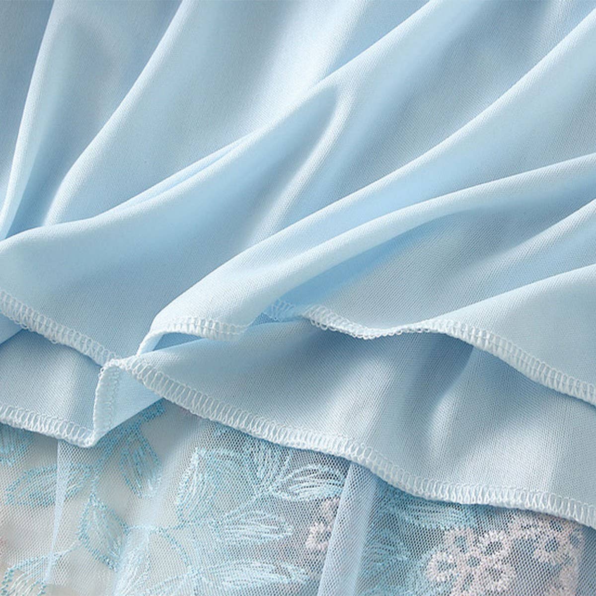 Embroidered Layered Tulle Skirt with Elastic Waist