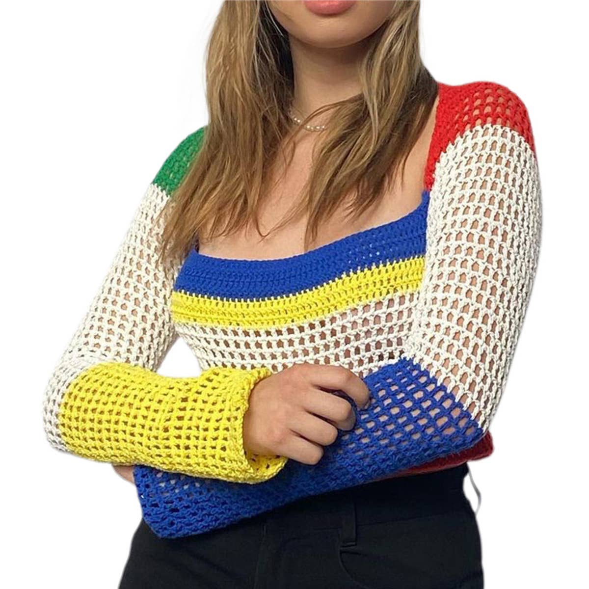 FASHION CASUAL HOLLOW KNIT LONG SLEEVE