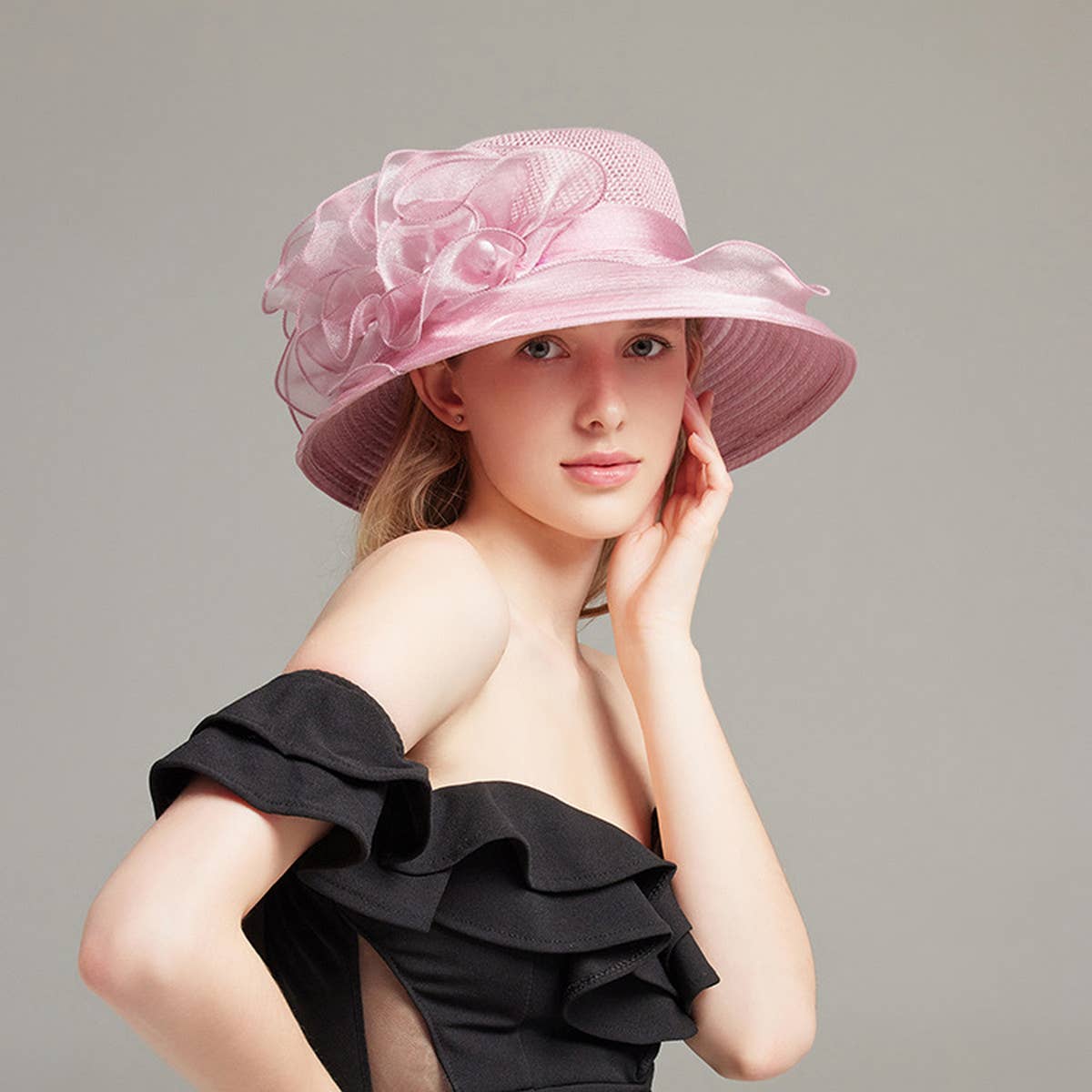 WOMEN ORGANZA FLOWER SUNSCREEN HAT_CWAH1208