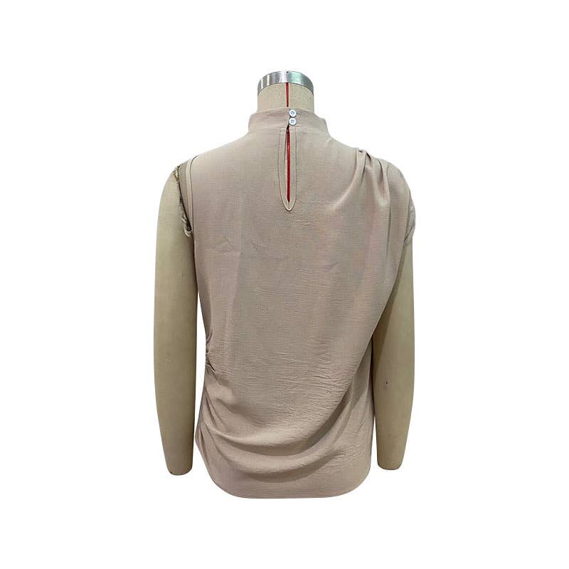 SOLID COLOR MID-NECK SLEEVELESS BLOUSE FOR WOMEN