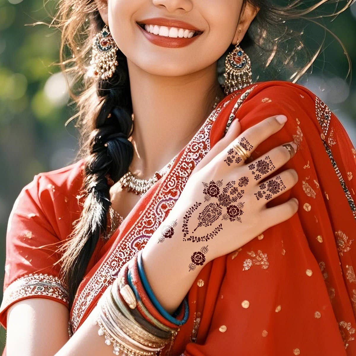 Realistic Brown Henna Tattoo Stickers Waterproof_CWMM8347
