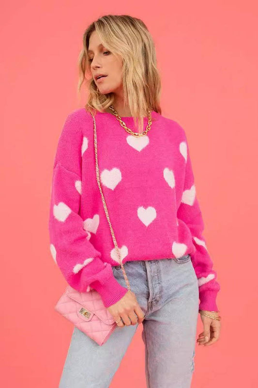 Cwoswl3142_Heart Valentine'S Day Pullover Knit Sweater