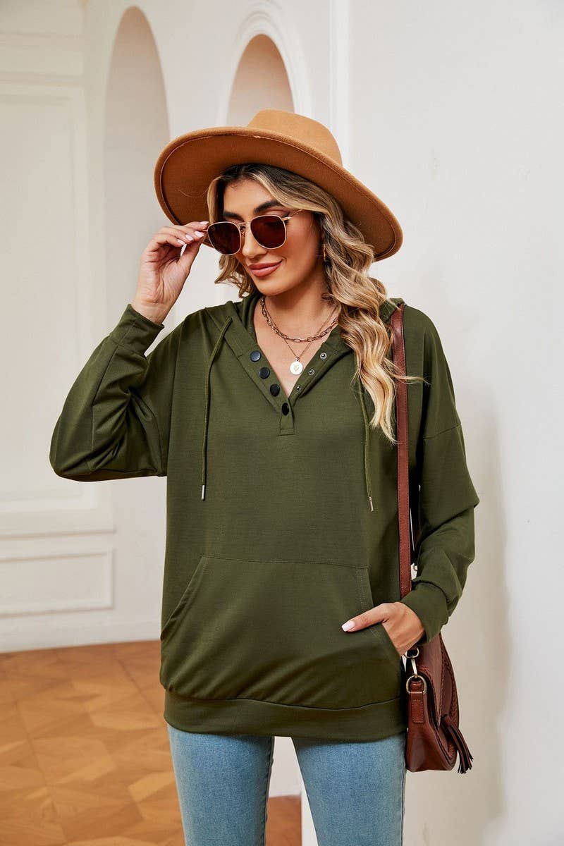 CWOHOL0930_SOLID COLOR BUTTON DRAWSTRING POCKET HOODIE