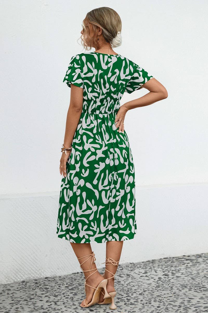 CWDSD7114_SUMMER COMFORTABLE CASUAL V-NECK DRESS