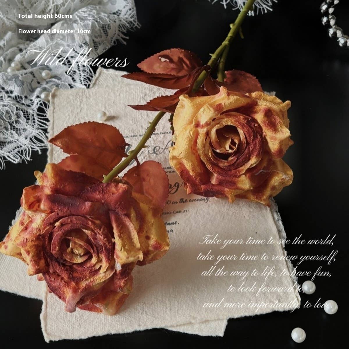 Vintage Faux Wilted Rose Bouquet with Ink Stains