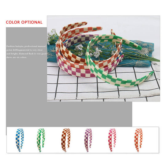 COLORFUL CHECKERED WIDE-BRIMMED HEADBAND HAIRPIN