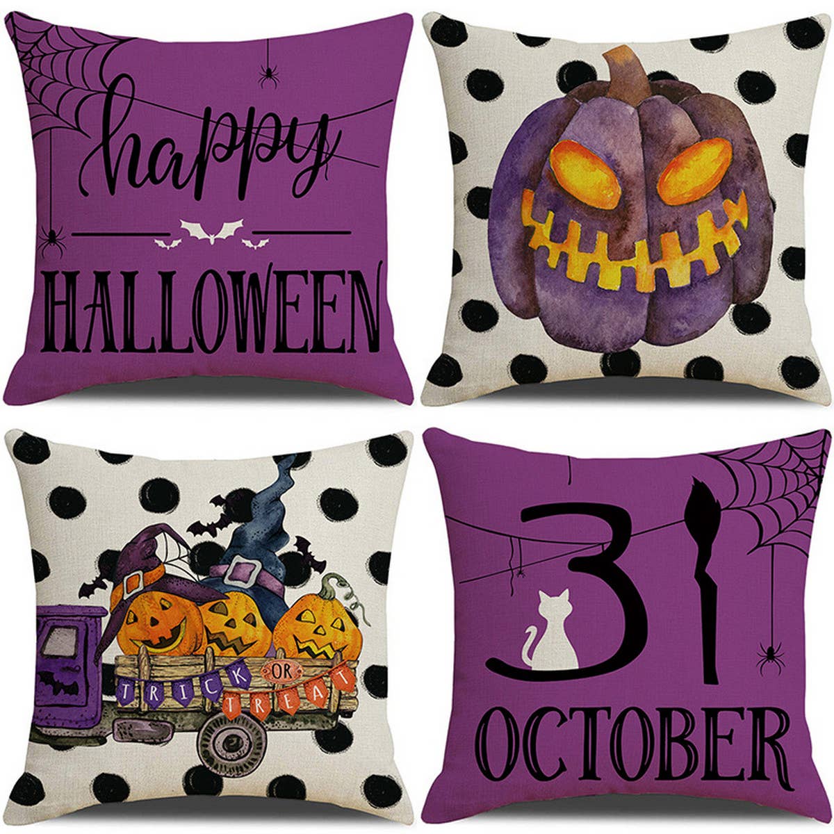 PURPLE HALLOWEEN FUNNY LETTER PRINT PILLOWCASE_CWMM1356