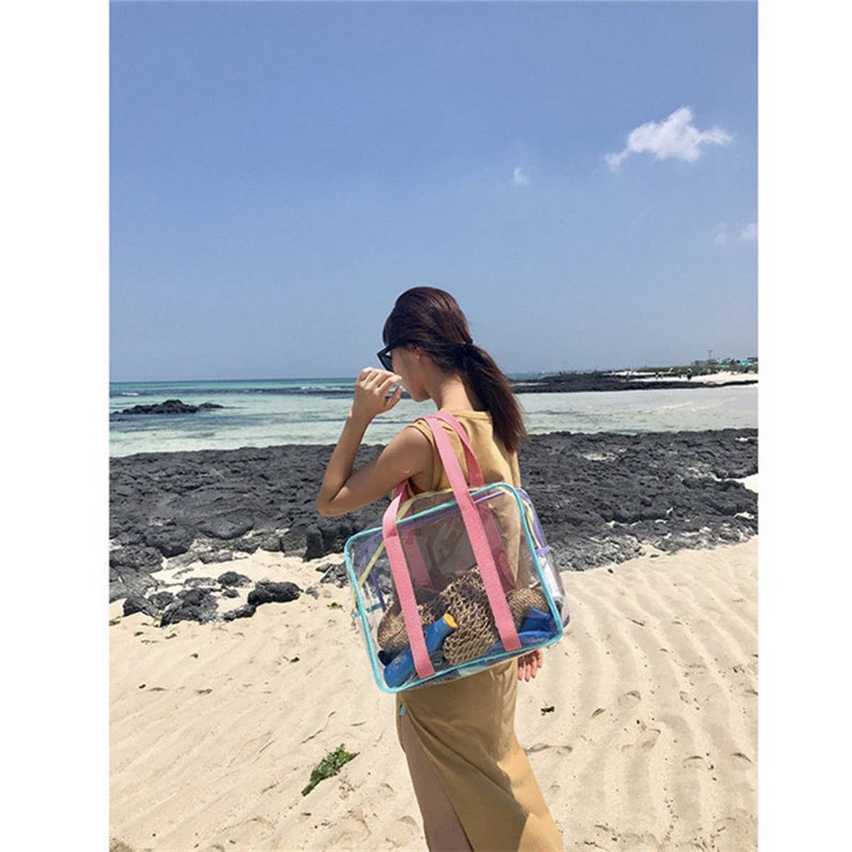 TRANSPARENT BEACH BAG WITH COLORFUL SHOULDER STRAPS_CWAB1923