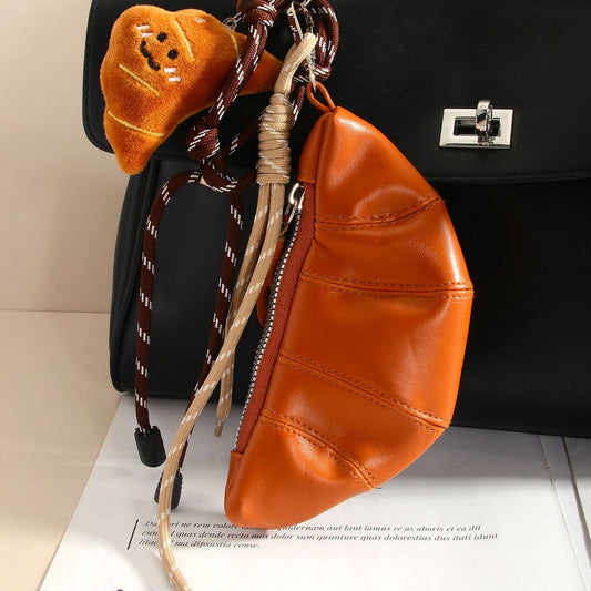 Vintage Croissant Coin Purse Keychain Charm