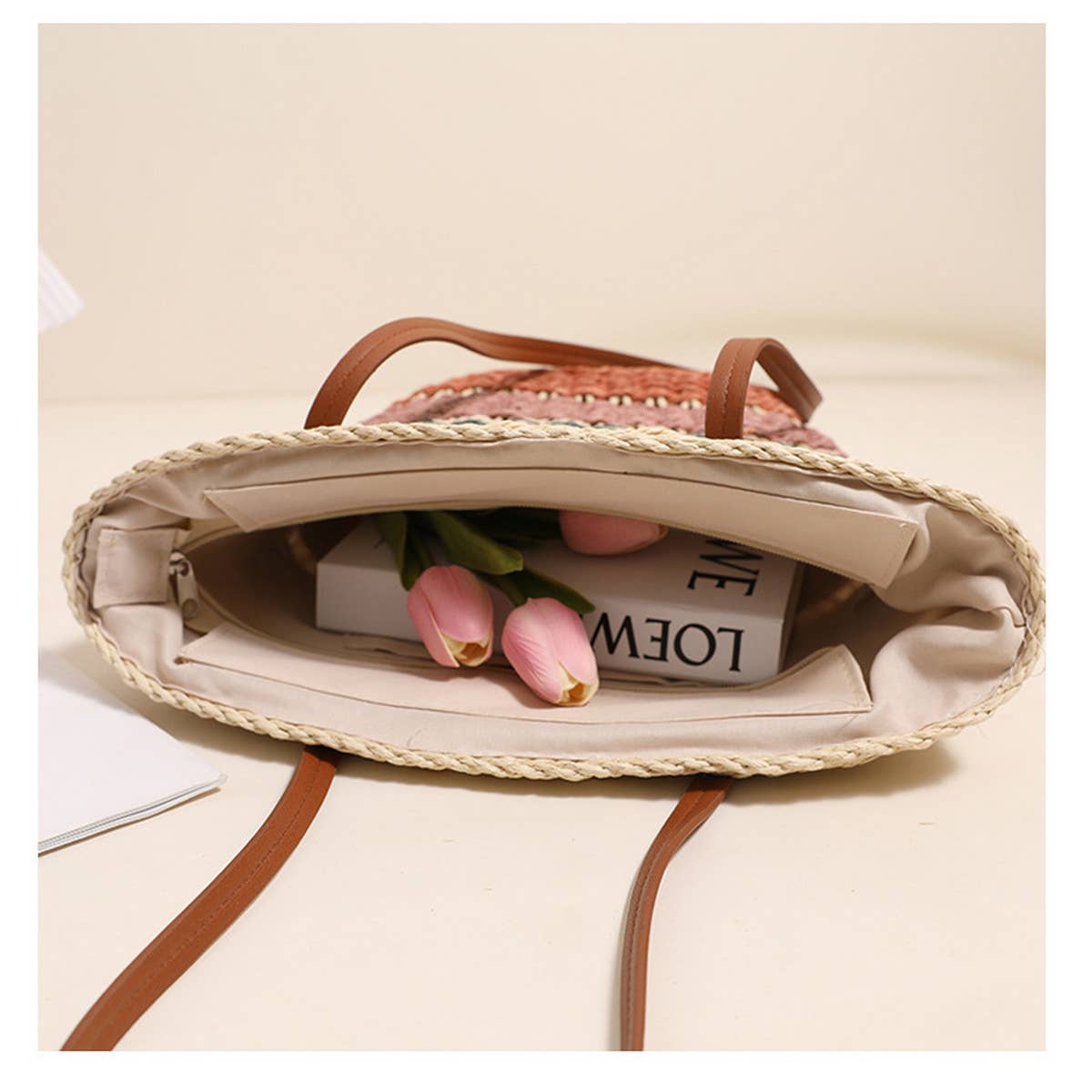 COLORFUL STRIPED SHOULDER STRAW BAG_CWAB1865