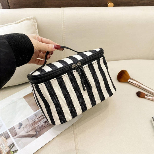 NEW STRIPED BLACK AND WHITE CLOTH COSMETIC BAG_CWAB4433