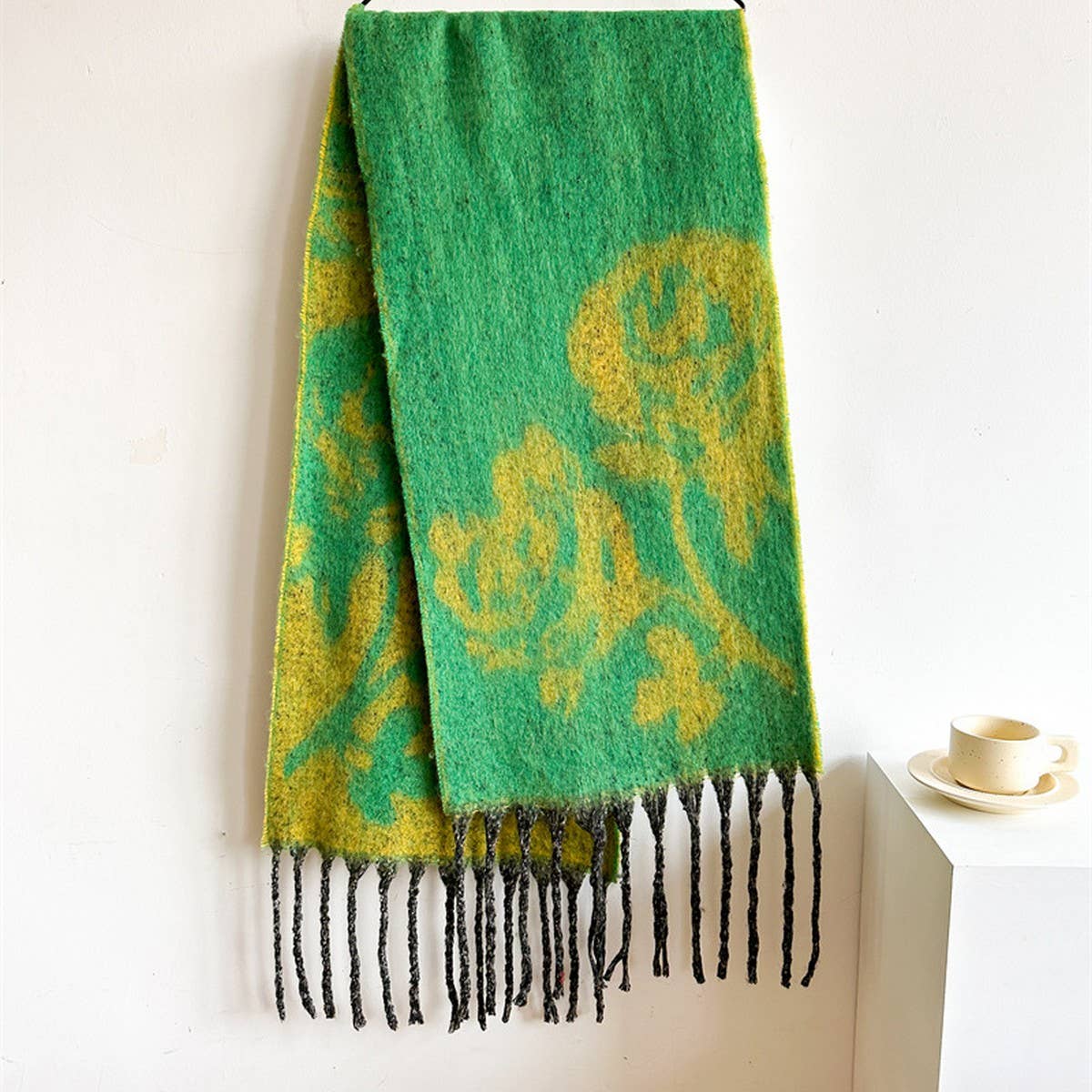 Rose Tassel Scarf - Colorblock Long Winter Wrap