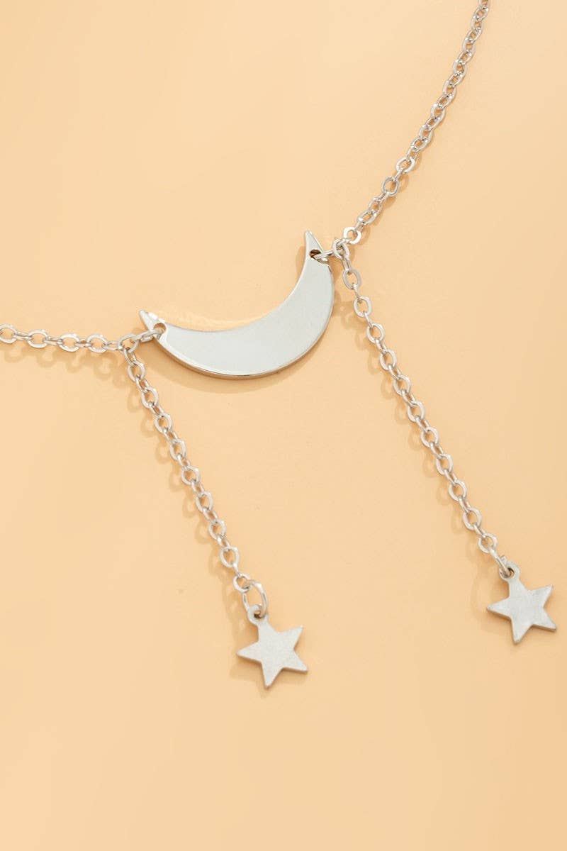 SIMPLE MOON&STAR METAL TASSEL NECKLACE_CWAJE0018