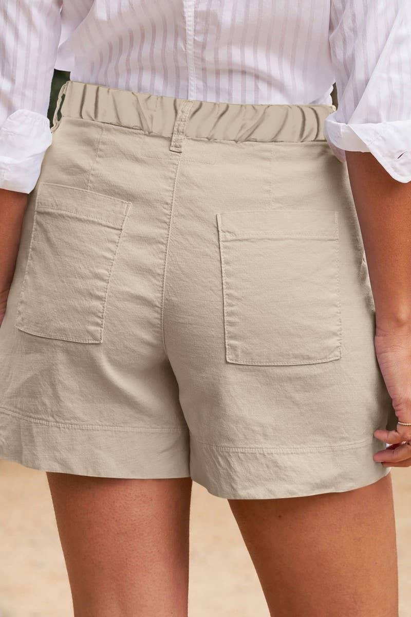 CWBSP0558_HIGH WAIST SOLID BUTTON WAIST CASUAL SHORTS