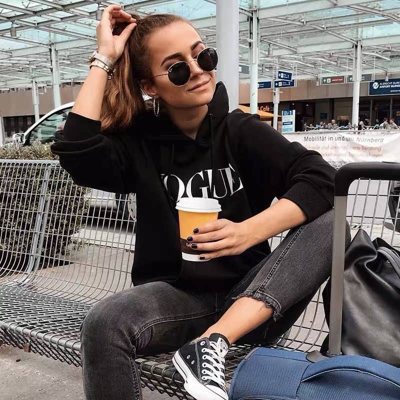 Simple letter print loose basic hoodie