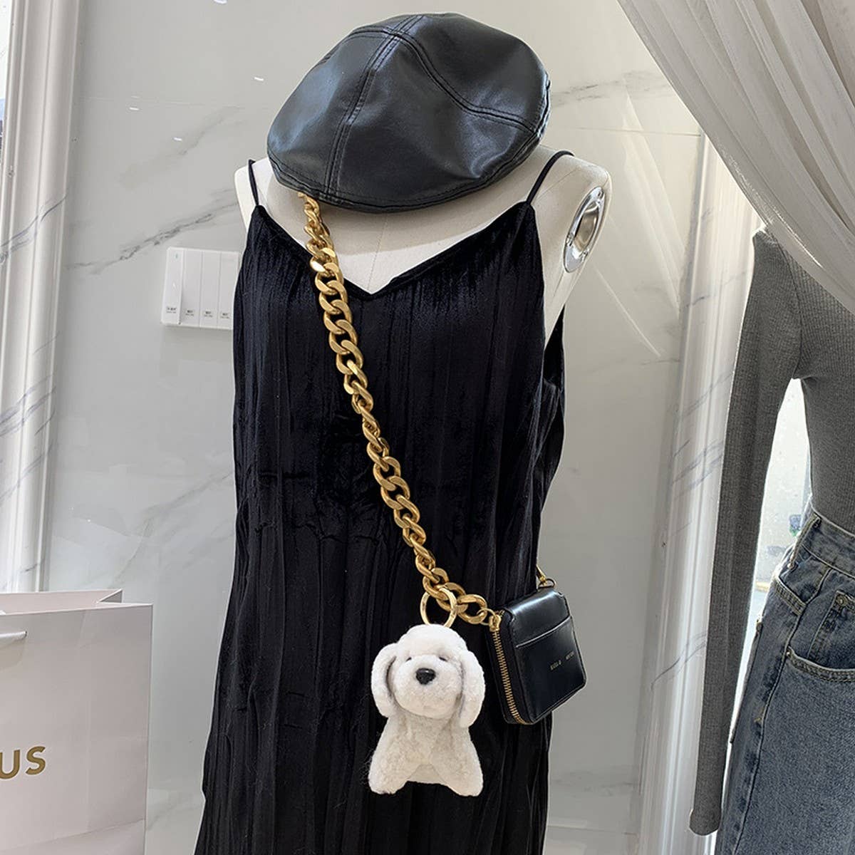 NEW CUTE FUR PENDANT LITTLE WHITE DOG KEYCHAIN