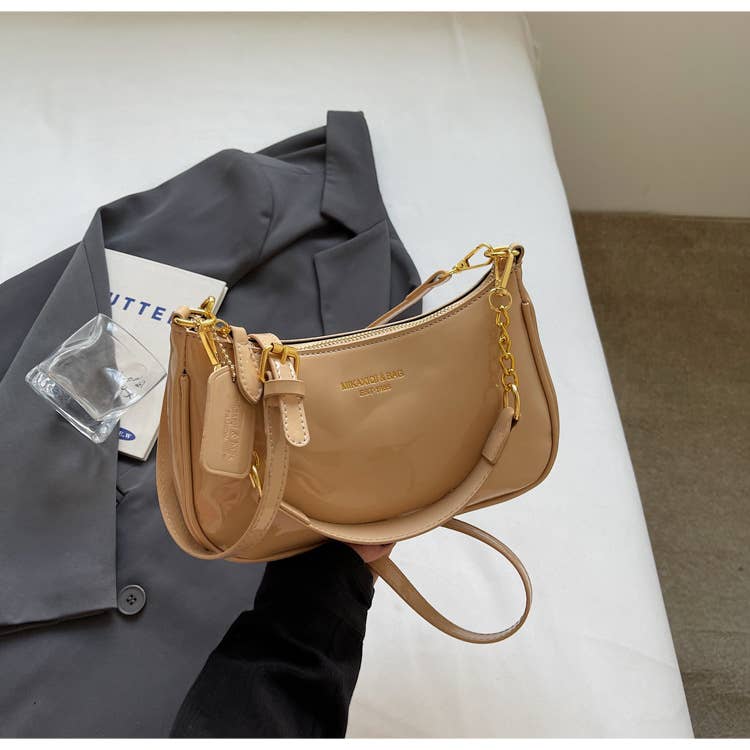 Simple PU leather glossy crossbody bag