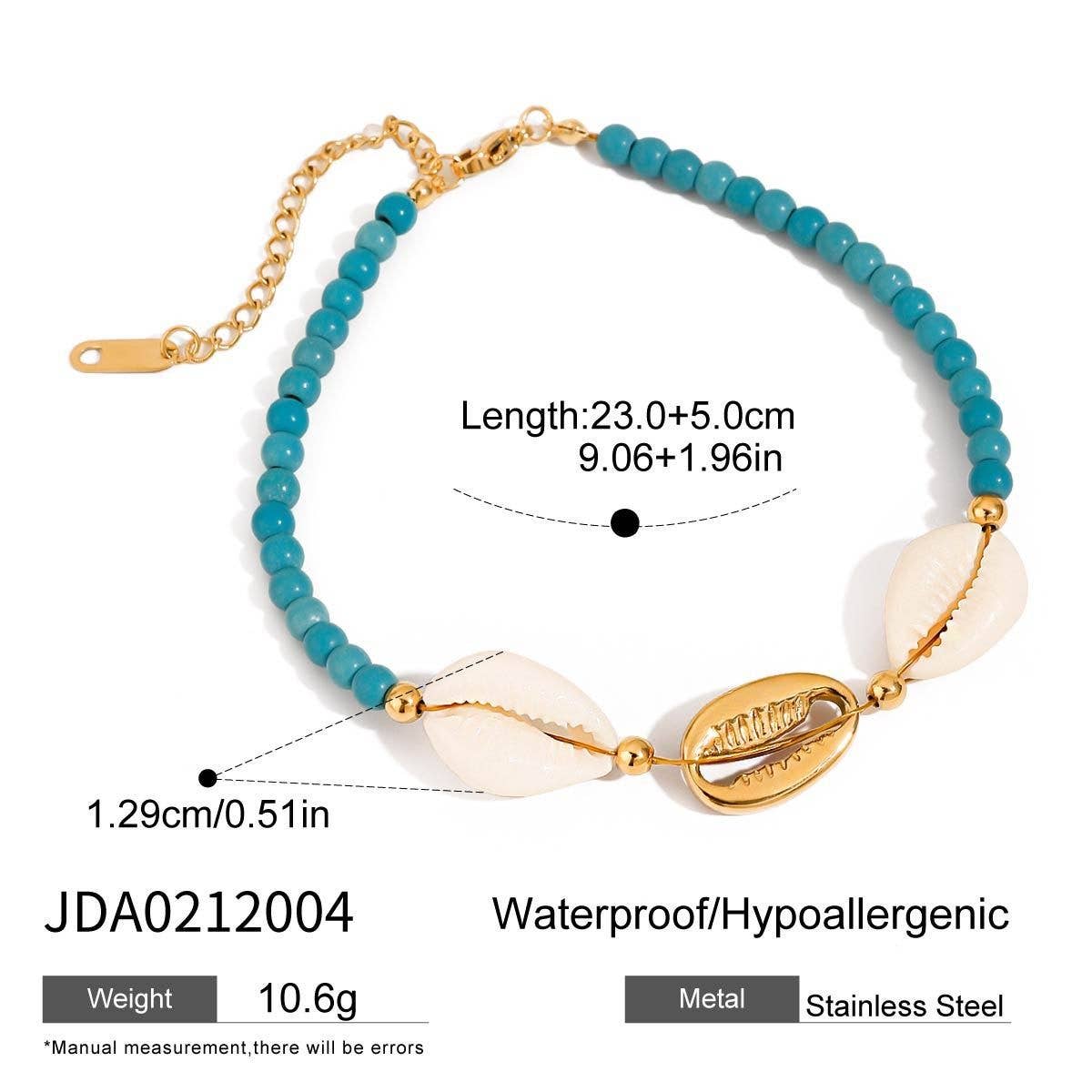 Trendy Shell Blue Stone Bracelet, 18K Gold Steel