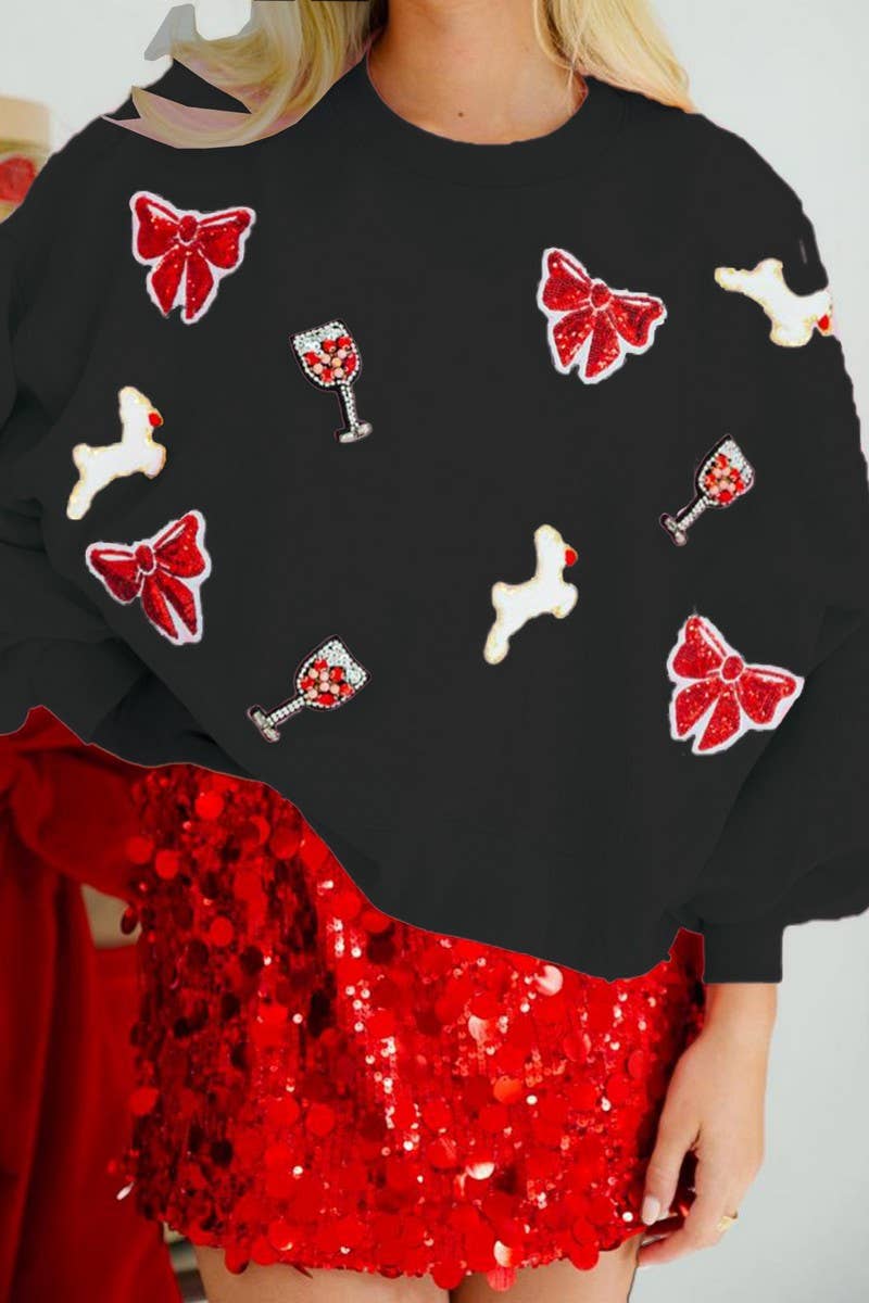 CWOSWL07755_HALLOWEEN MULTICOLOR SEQUINED CREW NECK TOP